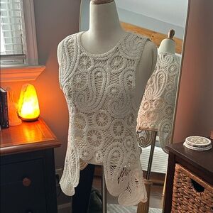 Zara Crochet Lace Sleeveless Top | Cream | Size Small